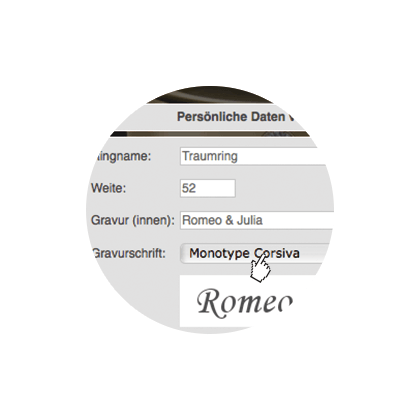 Persönliche Gravur und Ringgröße